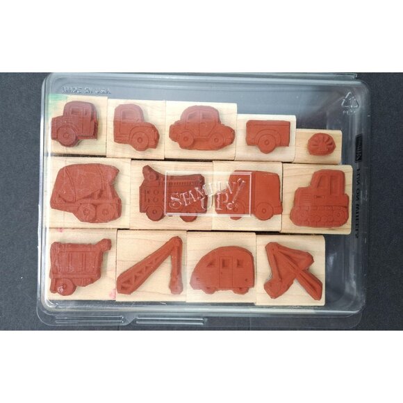 Stampin Up Fun On Wheels Rubber Stamp Set Of 13 Truck Car Tractor Fire Camper - Picture 4 of 5